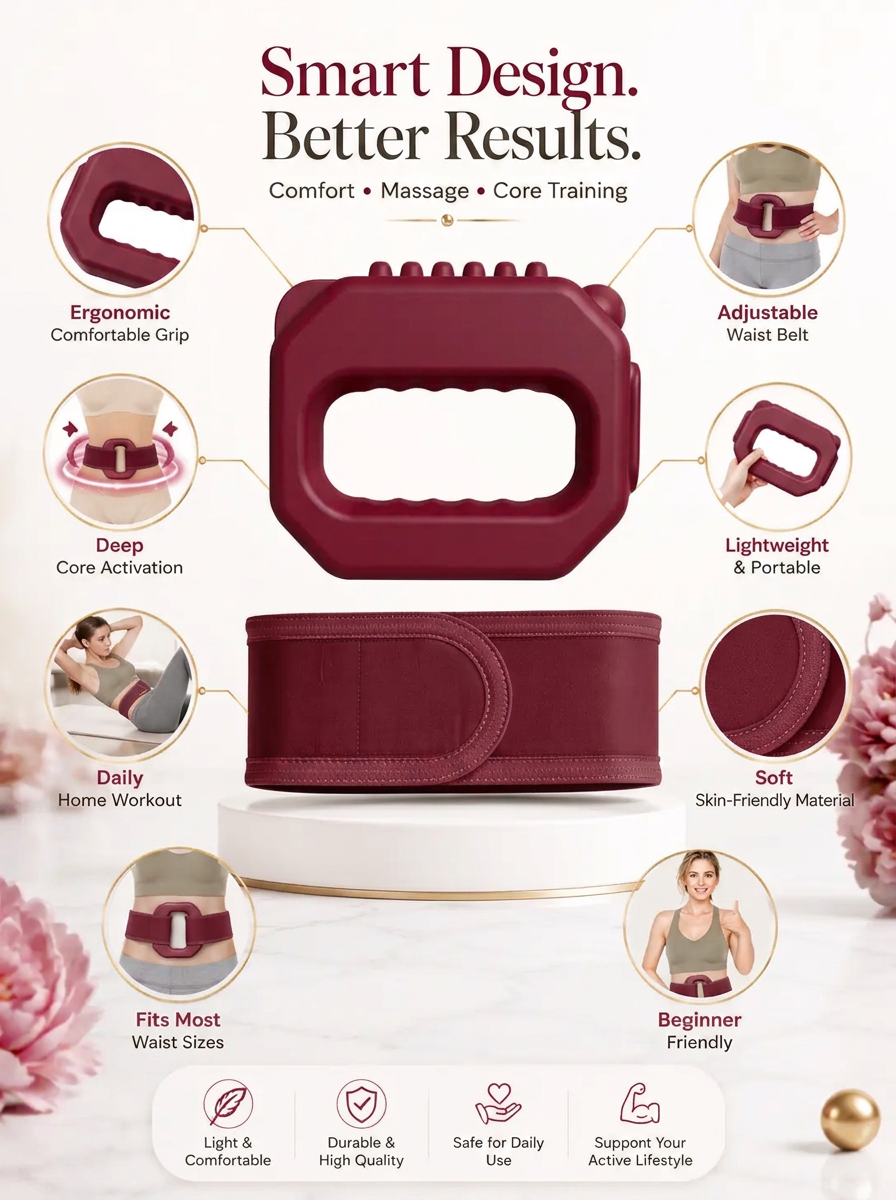Ergonomic grip, adjustable belt and core activation feature breakdown